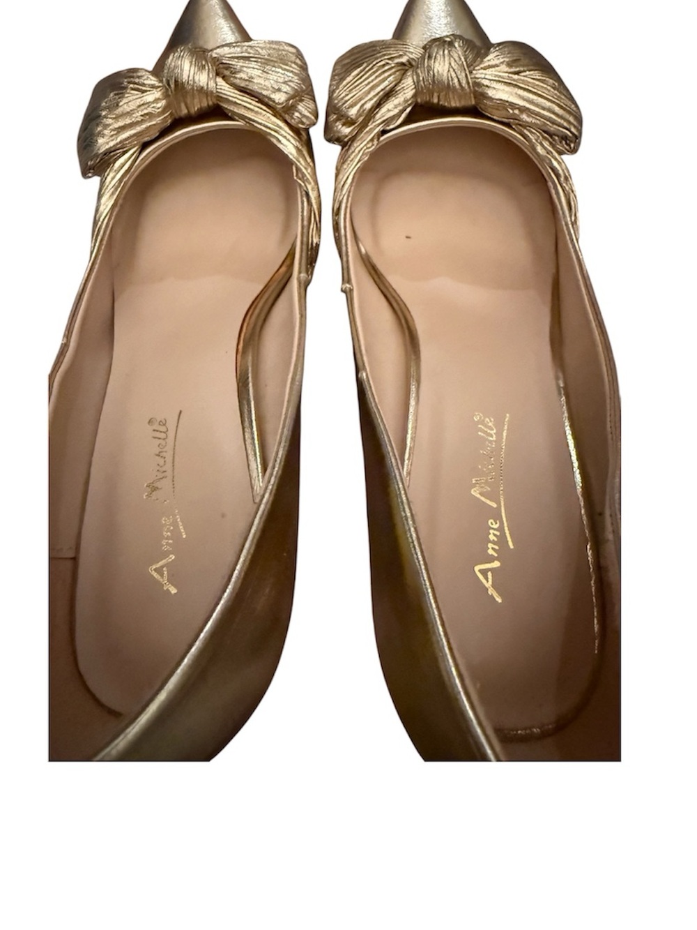 Anne Michelle Bow Gold Pointy Heels Size 8 View 3